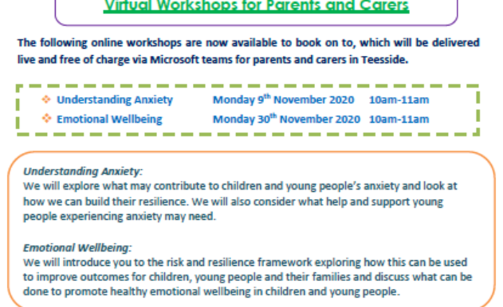 Image of CAMHS Virtual Workshops for Parents / Carers - Anxiety and Emotional Wellbeing 